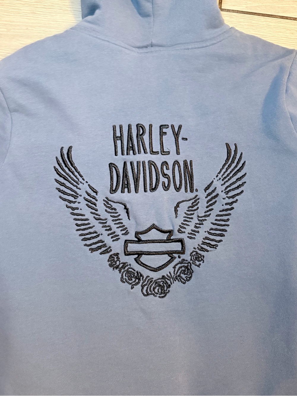 Harley-Davidson Women’s Sherpa-Lined Zip Hoodie Blue Embroidered Wings Full Zip - Picture 2 of 13